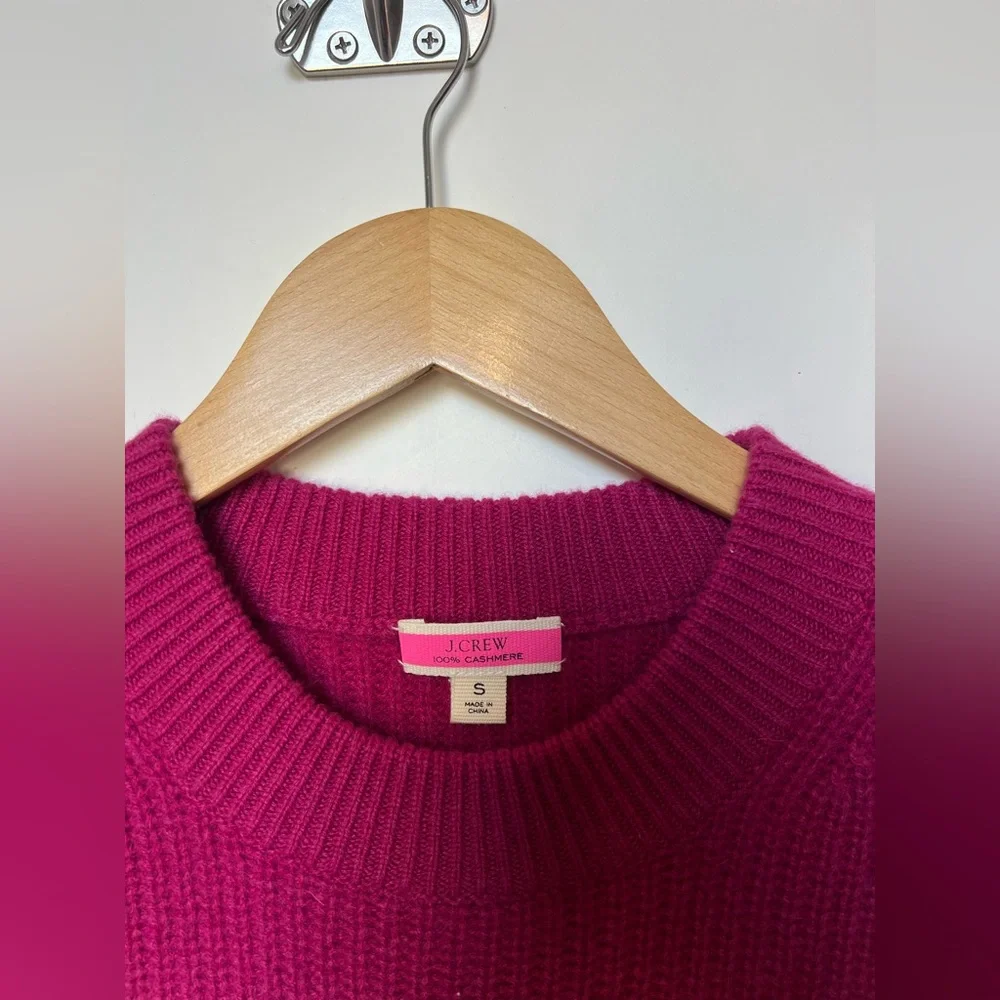 J.Crew 100% Cashmere Puff‎ Sleeve Mockneck Sweater Fuchsia Pink Size S